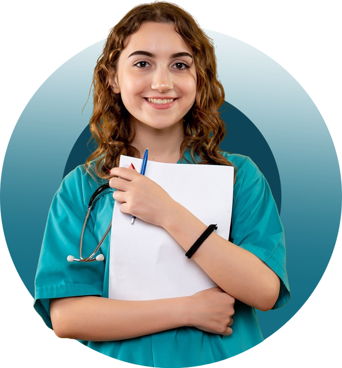 Medical student holding notebook and stethoscope